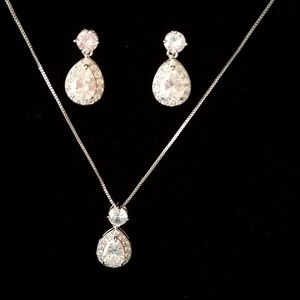 Bridal or Bridesmaid CZ and White GF Earrings and Necklace Gift Set